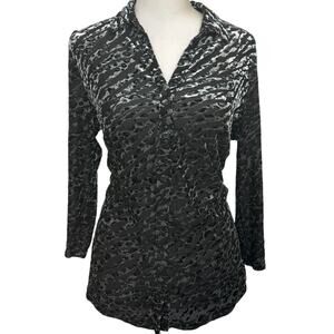 Canda C&A Y2K Black Velvet Burnout Sequin Animal Print Glam Dark Romantic Top M
